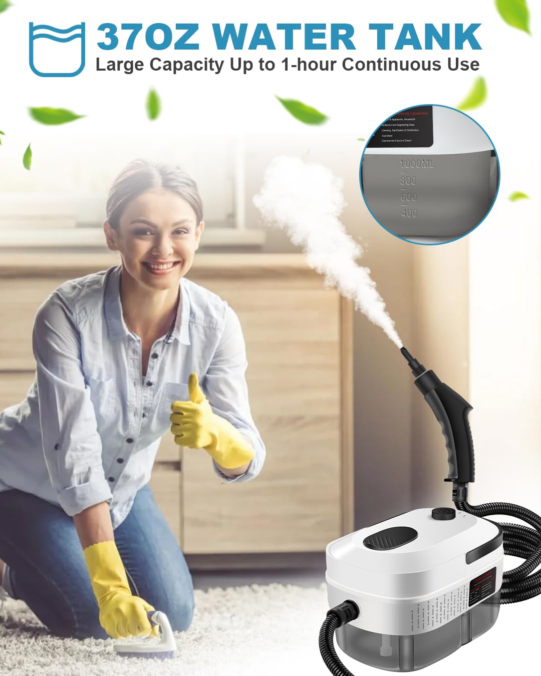 Zerpyor Handheld Steam Cleaner, 2500W Powerful 15sec Heat-up Multipurpose Steamer, 3-Level Temp, 37OZ Pressurized Deep Cleaning Steamer with 10 pcs Accessories for Window, Grease, Car, Home