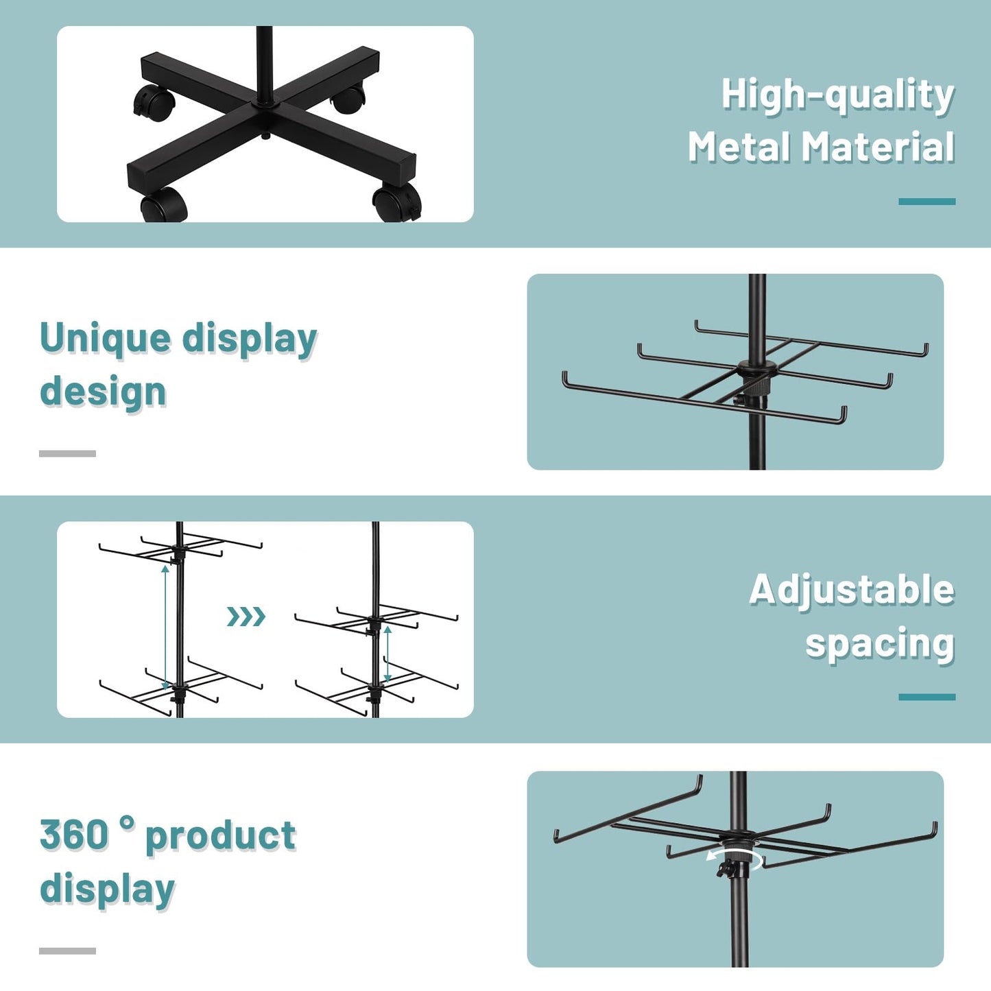 Flenpptly Retail Display Stand Rotating Display Stand 4 Tier Spinning Display Stand for Craft Shows, Jewelry, Keychain, Earring Adjustable Height Retail Display Racks (Black)