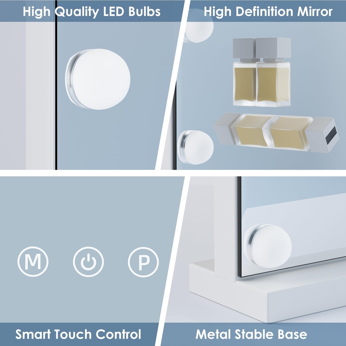 KOHEOPT Hollywood Vanity Mirror with Lights, 15 Dimmable Bulbs, 3 Color Lights,Make Up Lighted Mirror, Aluminum Metal Frame, USB Charging Port（23" x 18"）