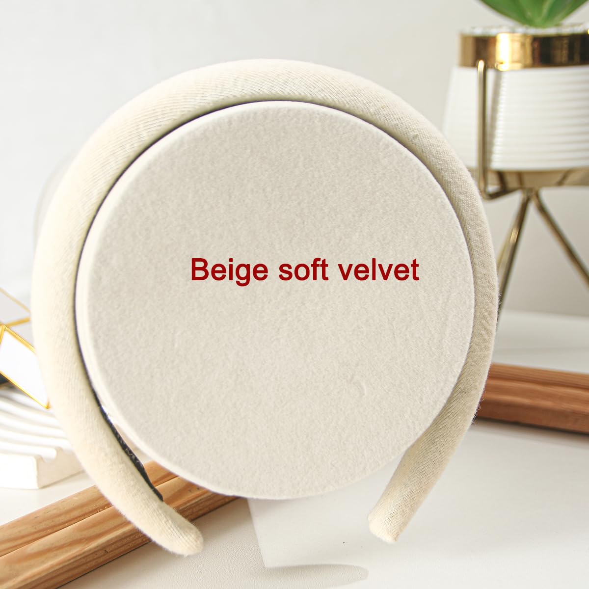 KunGe Headband Holder Organizer Tower, Soft Velvet Hairband Stand Display, Hair Hoop Accessories Storage for Home Bedroom or Store Shop Selling (Beige, T-Bar)