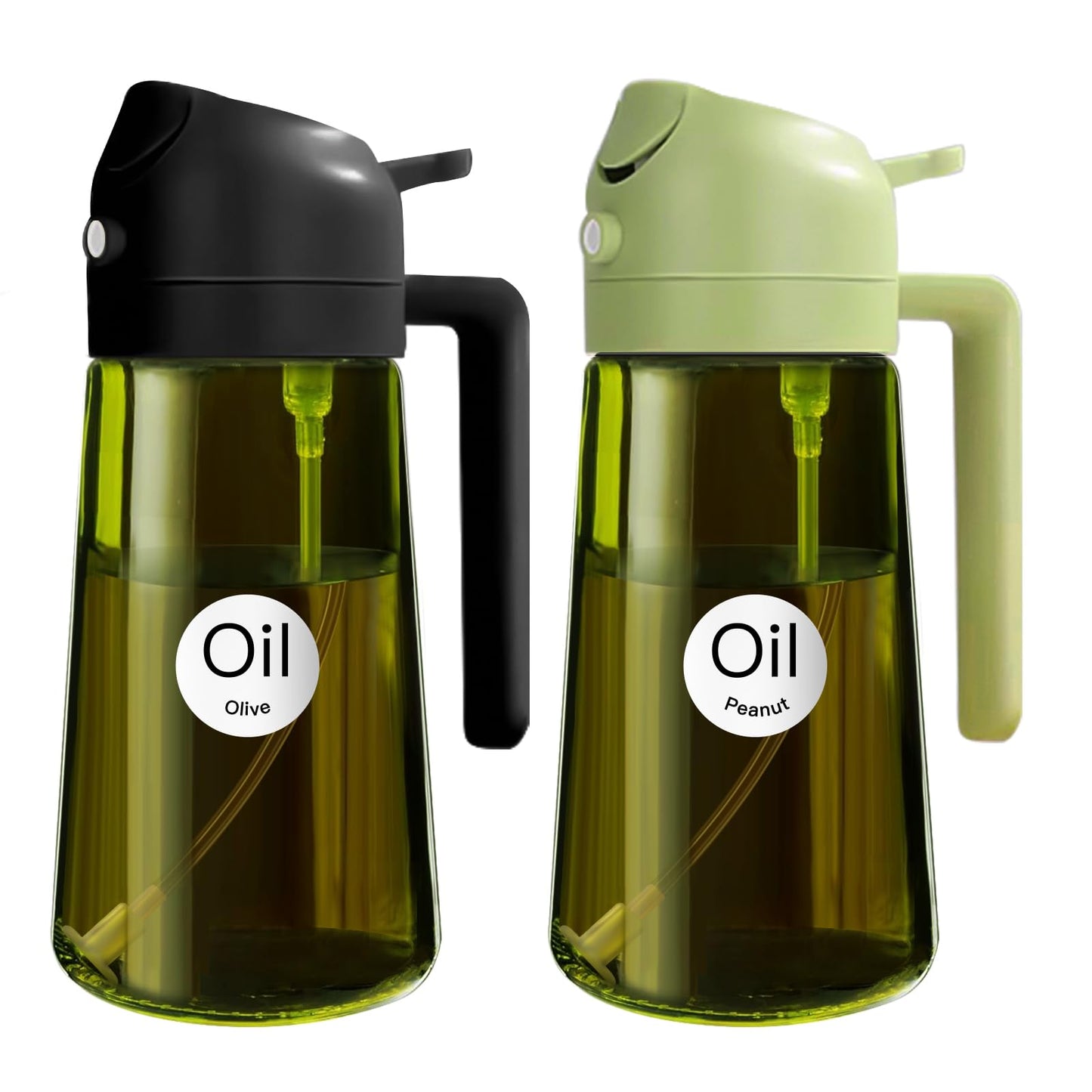 YARRAMATE 16oz/470ml 2PCS Light Blockage Dark Oil Sprayer for Cooking, 2 in 1 Olive Oil Dispenser Bottle for Kitchen, Green Glass Oil Bottle, Food-Grade Oil Mister for Air Fryer, BBQ (Black & Green)