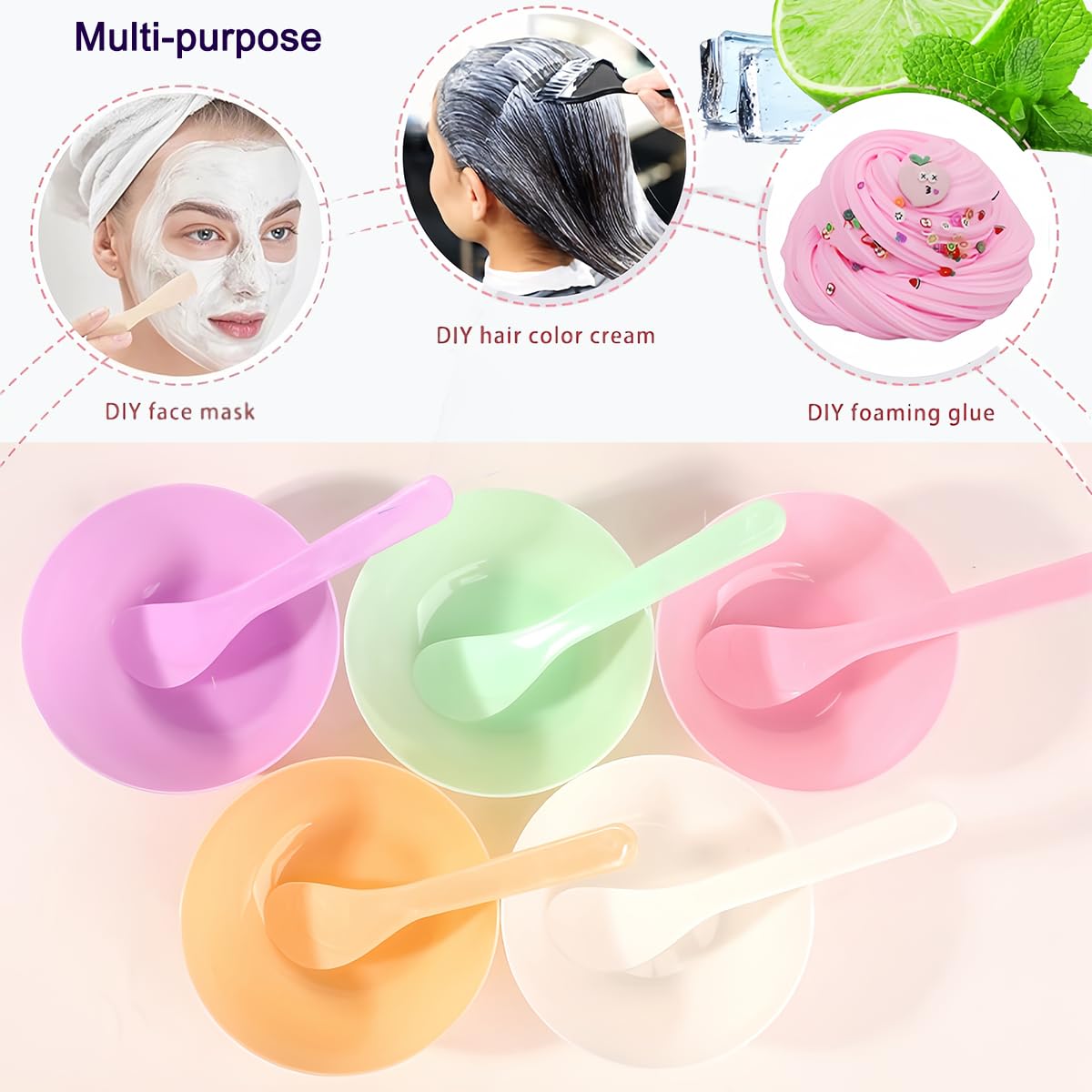 37 Pcs Face Mask Mixing Bowl Set, 5 Plastic Mask Bowl 5 Headbands, 10 compressed Facial sponges 5 Facial Mask Fan Brushes10 facial spatula and 2 Measuring Cups, Esthetician Supplies Tool Kit