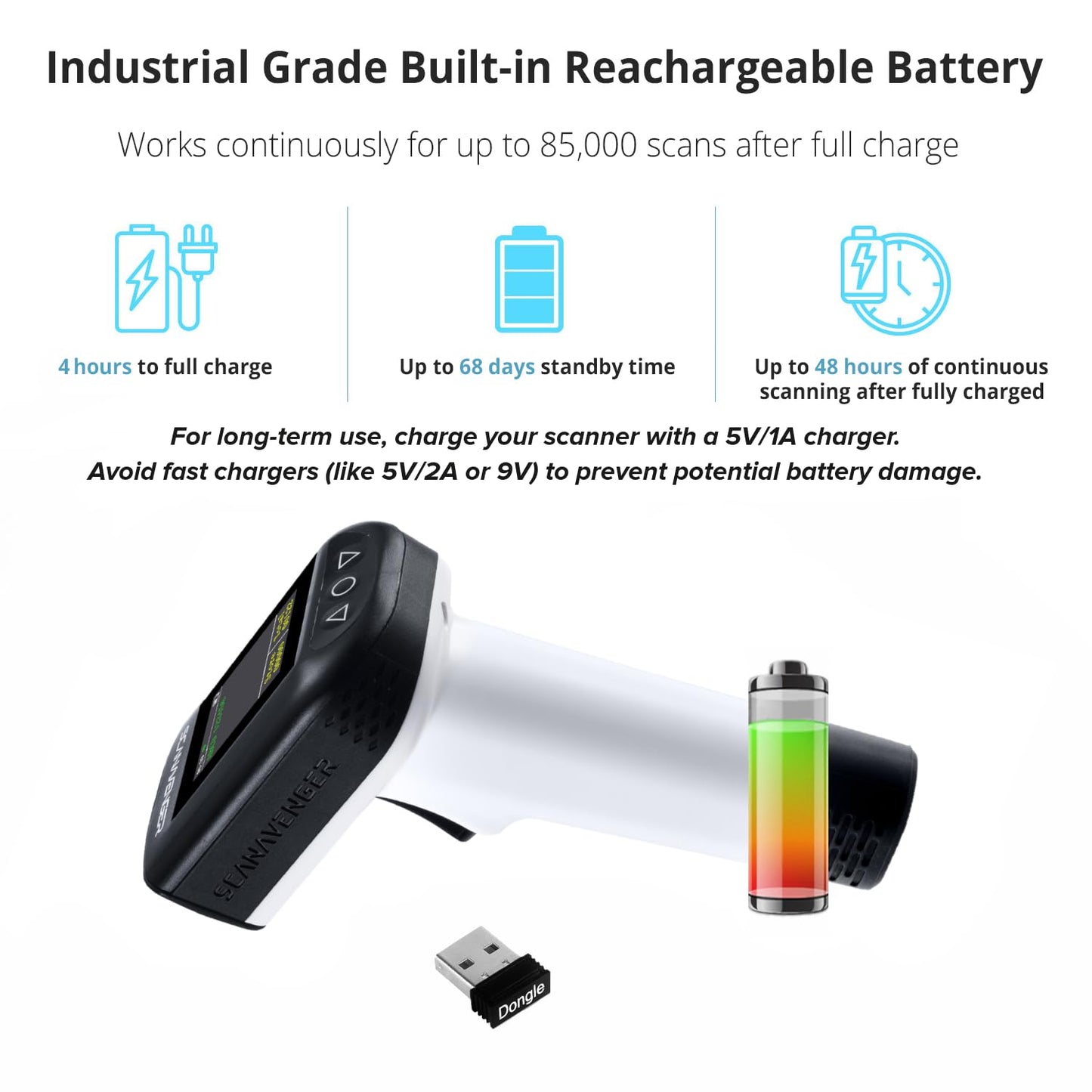 ScanAvenger Wireless Portable 1D with Stand Bluetooth Barcode Scanner: Hand Scanner 3-in-1, Cordless, Rechargeable Scan Gun for Inventory (1D&2D with LCD Display and Upgraded Next Gen Stand)