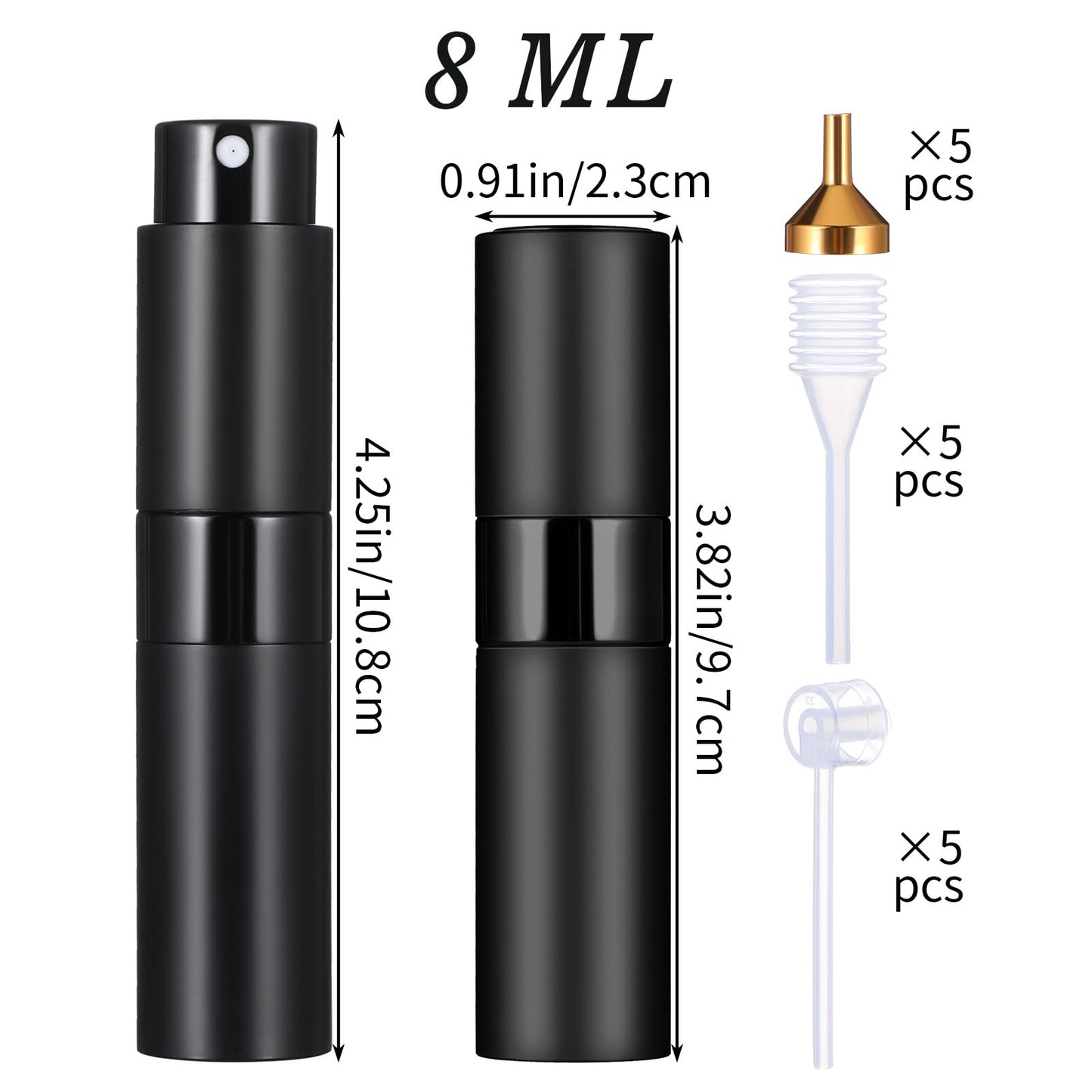 Wanmu 15Pcs 8ML Atomizer Perfume Spray Bottle for Travel, Refillable Perfume Bottle, Empty Cologne Dispenser, Twist Type Pocket Cologne Sprayer, Black