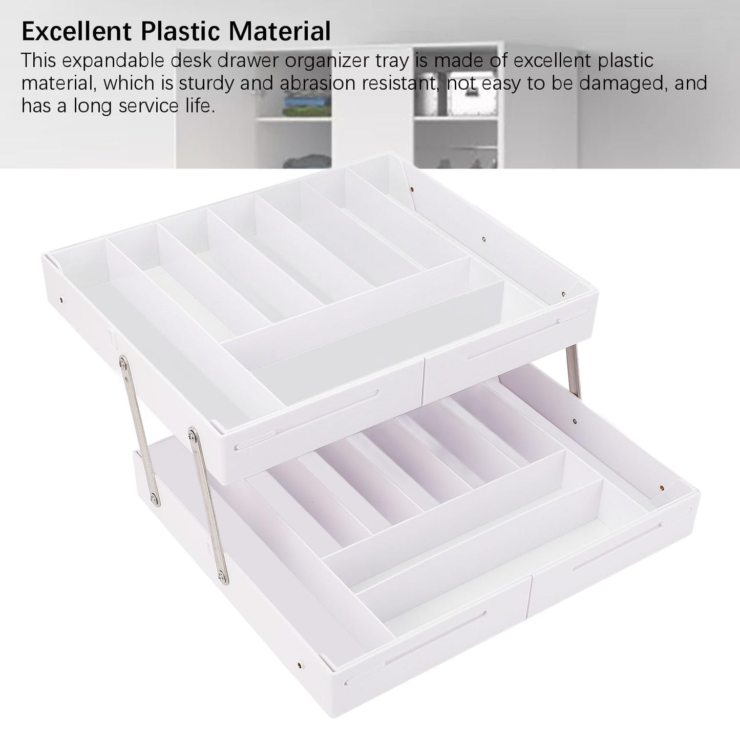 Extra Large and High Drawer Organizer, 2 Tier Smart Expandable Desk Organizer, Multi Level Junk Drawer Organizer for Makeup, Jewelry, Desk, Office Drawers (White)