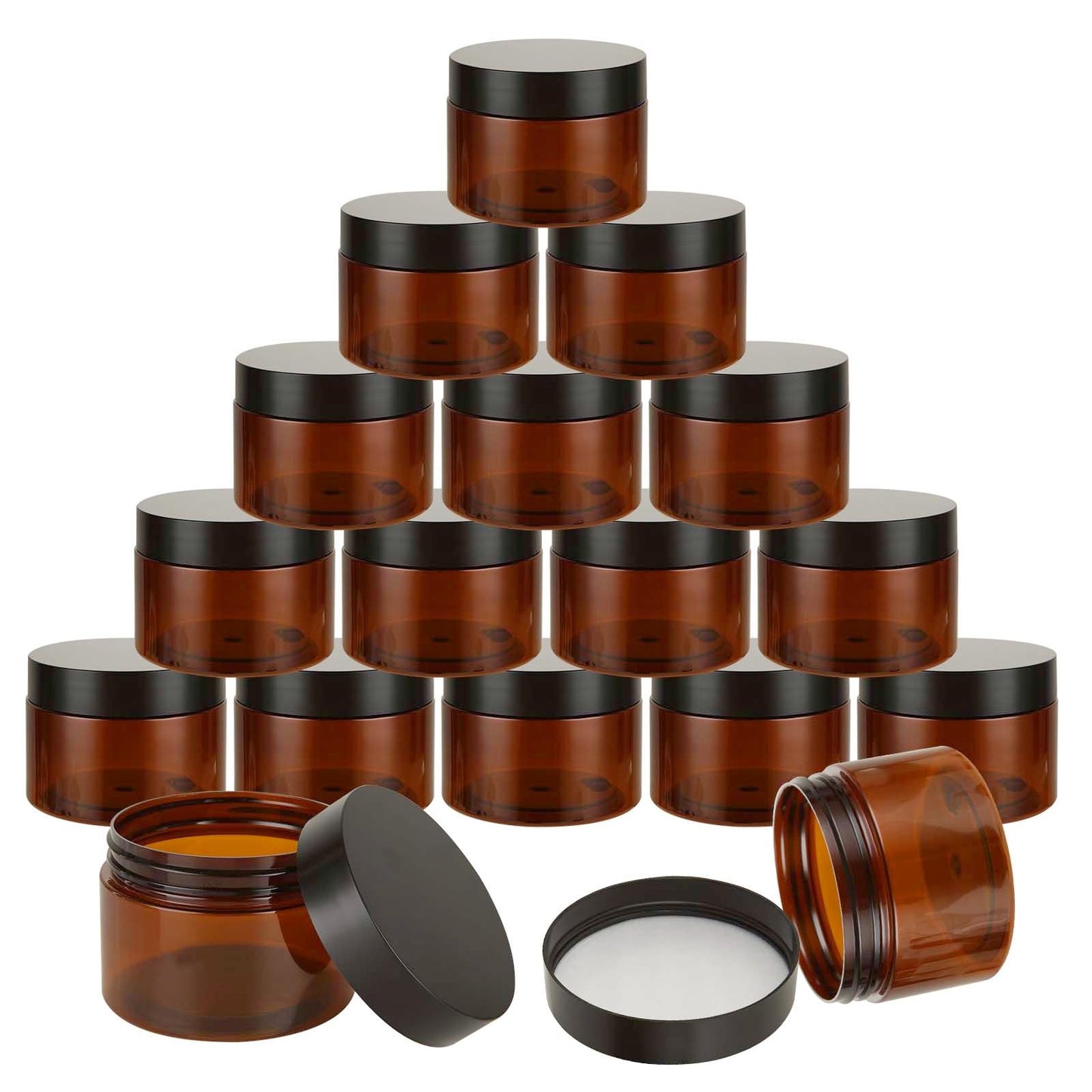 LDHHYH 50 Pack 4oz Amber Plastic Cosmetic Jars with Lids, Refillable Amber Plastics Jar, Empty Leak Proof Plastic Containers with Lids for Cream, Lotion, Cosmetic, Beauty Products Travel Storage