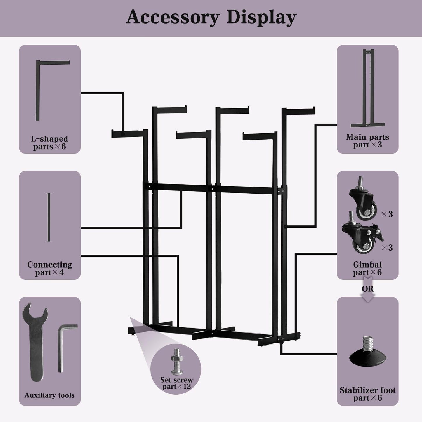 WAVVDIKUL Clothing Racks - Heavy Duty Garment Racks Metal for Retail Display Hanging Clothes, Rolling Black Commercial Clothing Display Rack Stand with Wheels (6 Arm,Black)