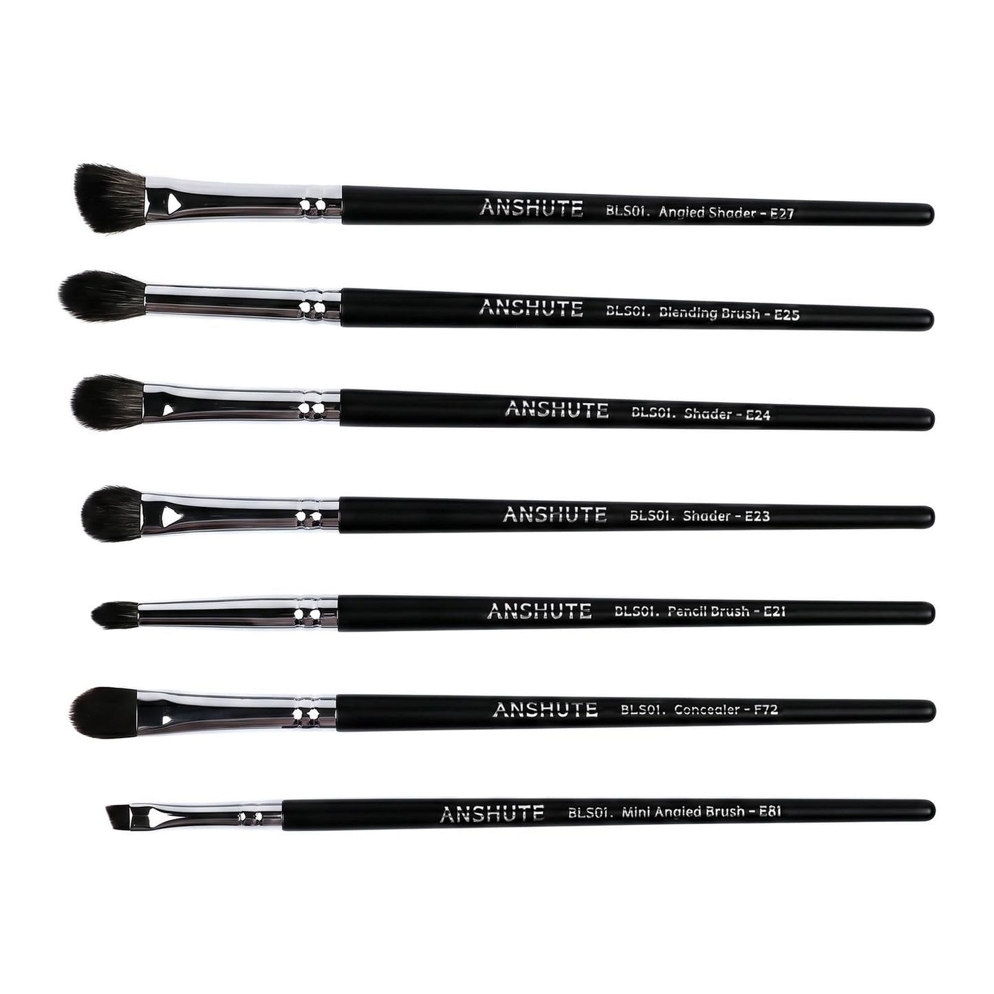 Anshute 7-Piece Natural Goat Hair Professional Eye Brush Set, Small size Bristles, Eyeshadow, Eyeliner, Concealer, Precise Makeup Application, Super Soft Bristles, Semi-matte Black Wood Handle