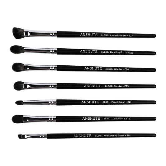 Anshute 7-Piece Natural Goat Hair Professional Eye Brush Set, Small size Bristles, Eyeshadow, Eyeliner, Concealer, Precise Makeup Application, Super Soft Bristles, Semi-matte Black Wood Handle