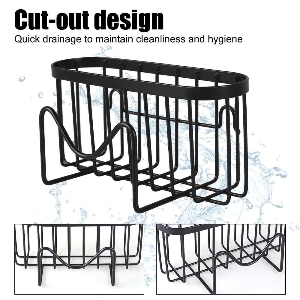 DONGKER Kitchen Sink Sponge Holder,Stainless Steel Dish Sponge Hanging Caddy with M Shape Hook & Adhesive Hook & Suction Cups for Kitchen