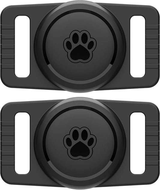 for Airtag Dog Collar Holder 2 Pack,Waterproof Dog Collar Holder for Apple AirTag, Silicone Air Tags Case for Dog Collars(Black)
