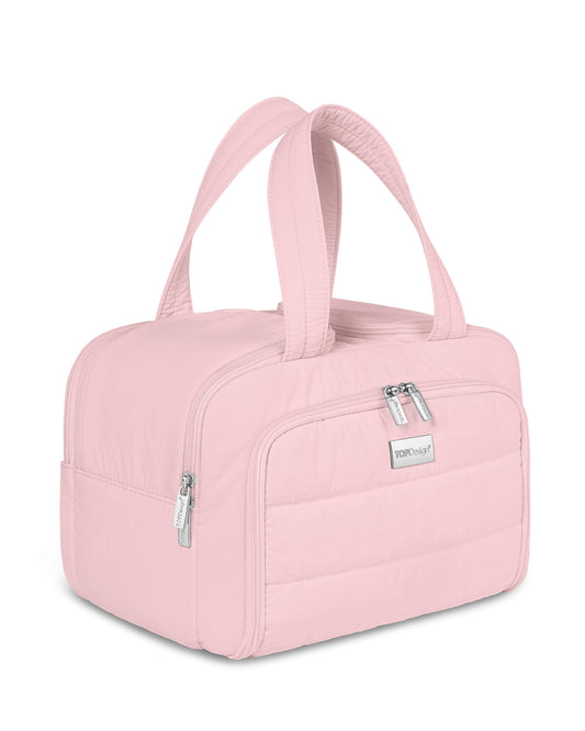TOPDesign Travel Toiletry Bag for Women, Puffer Large Toiletry Bag, Lightweight Cosmetic Makeup Organizer with Handle for Traveling, Accessories, Essentials, Toiletries (Baby Pink)