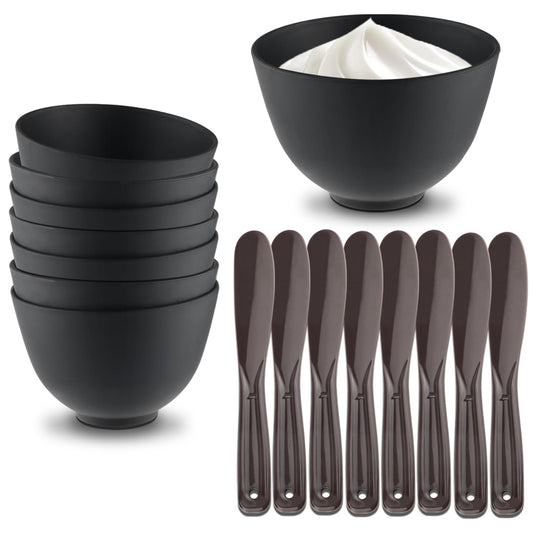 BOSMIOW 8Pcs Black Facial Mask Mixing Bowl with 8Pcs Spatulas,Silicone Mud Mask DIY Containers,Skincare Products Makeup Kit,Cosmetic Beauty Tool for Home Use,Salon,SPA,Microwavable