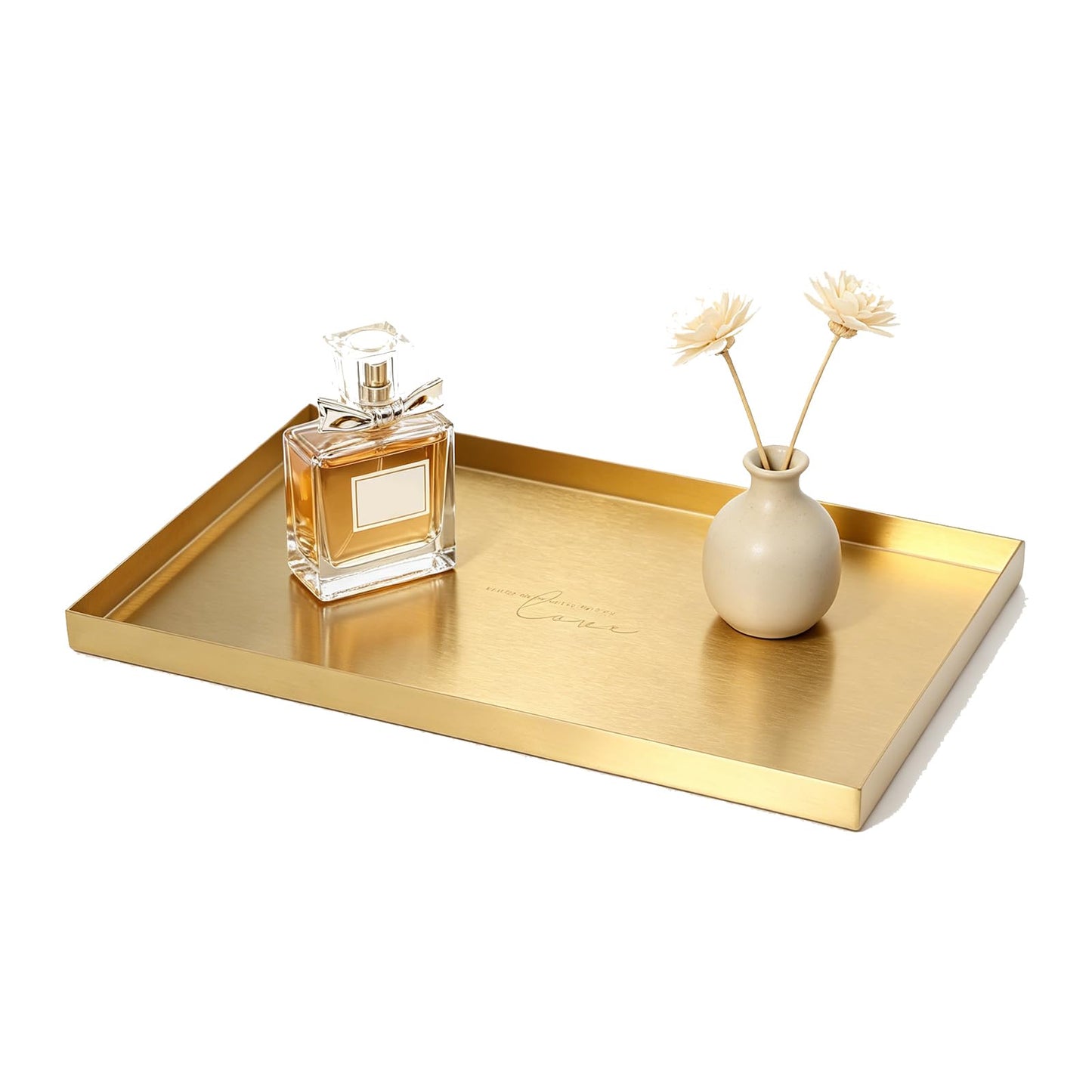 Gold Rectangle Trays, 12x8 inch Stainless Steel Metal Gold Plate Serving Tray Rectangle Decorative Cosmetic Jewelry Display Tray for Living Room, Vanity, Bathroom