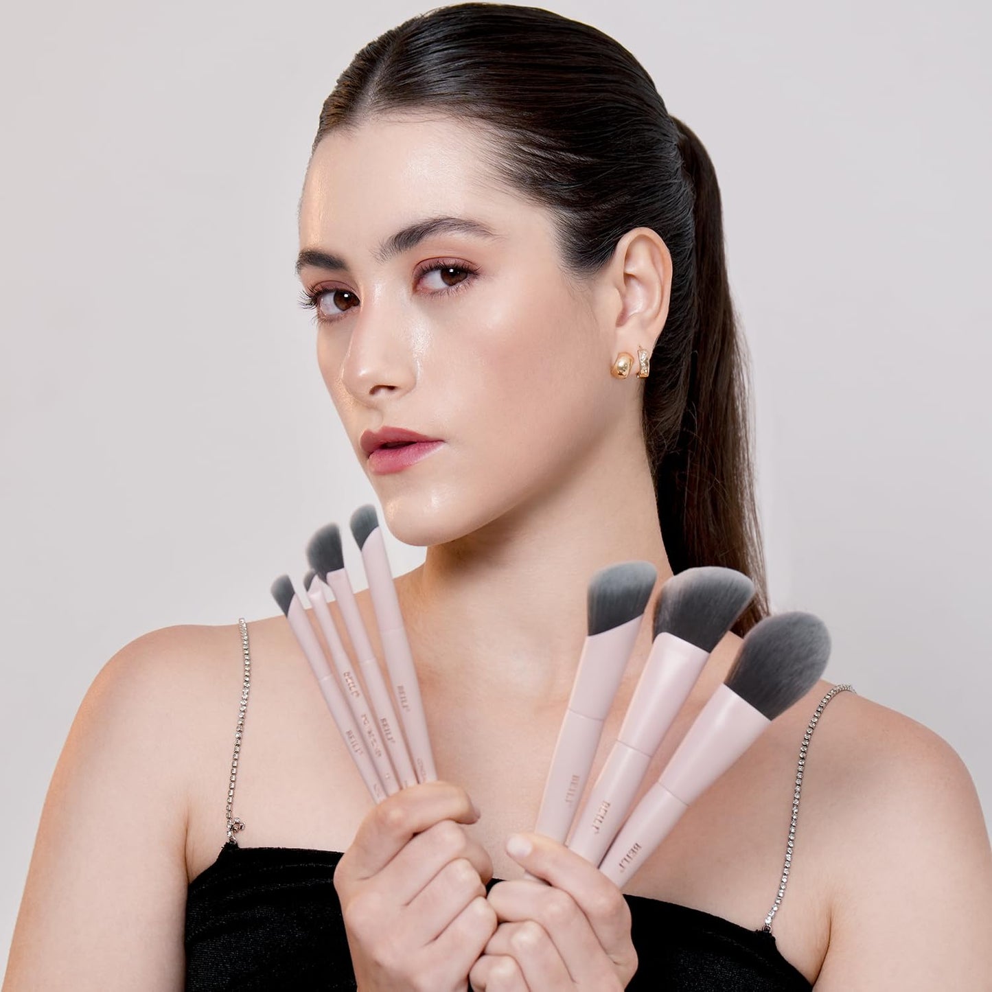 BEILI 12 Pcs Pink Professional Makeup Brush Set, Dense Synthetic Brushes for Foundation, Powder, Contour & Eye Blending, Complete Full Face Cosmetic Brush Kit with Elegant Storage