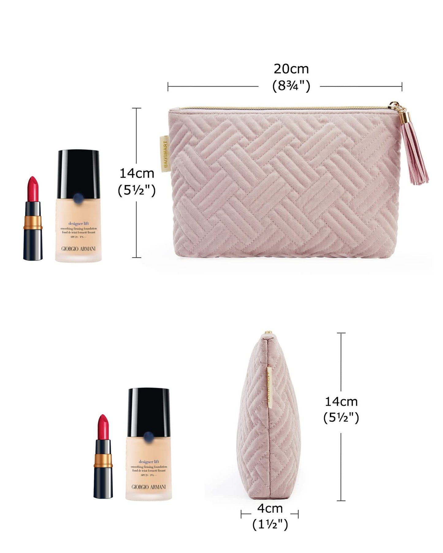 BAGSMART Small Cosmetic Bag, 2Pcs Pink Makeup Bags,Makeup Pouch for Purse,Travel Cosmetic Organizer for Makeup Brushes Lipsticks Electonic Accessories