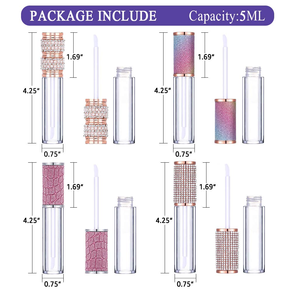 AMORIX 20 Pcs Empty Diamond Lip Gloss Tubes with Wand 5ml for DIY Lipgloss
