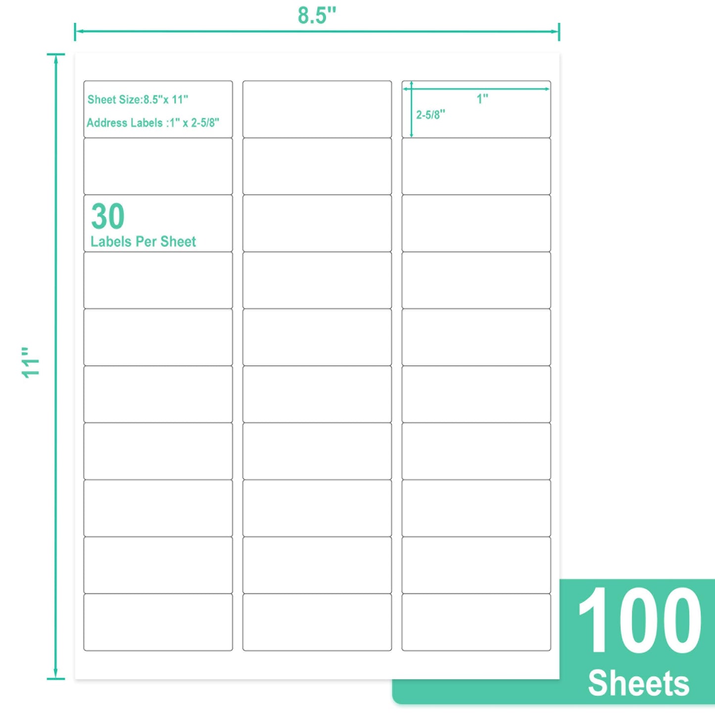 L LIKED Printable Address Labels, 1" x 2-5/8", 3,000 Stickers, 30 per Sheet, Mailing Labels for Envelopes (100 Sheets)