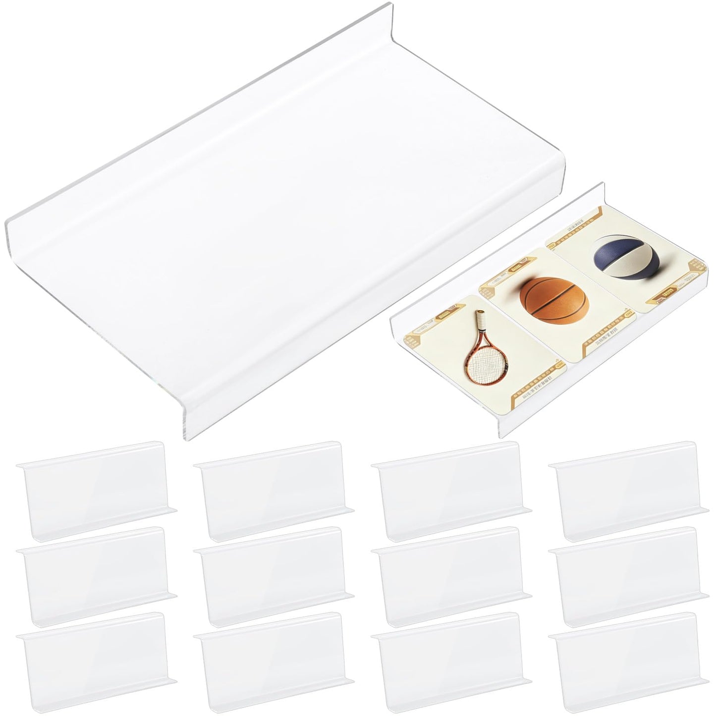 AIHSUMC 12 Pcs Trading Card Risers for Display Case, Acrylic Display Risers for Sports Cards, Clear Tiered Display Stand for Cases & Retail Glass, Graded Card Display Stand for Cardshow Vendor
