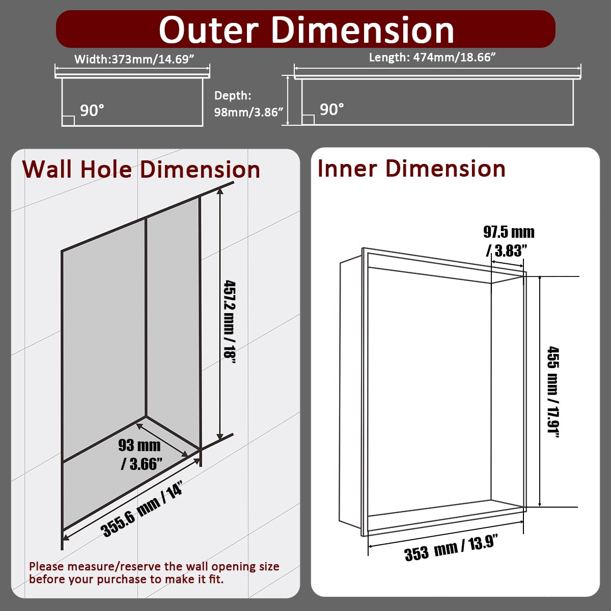 JQK Shower Niche No Tile Need, 18"×14" Brushed Nickel Bathroom Insert Shelf, 304 Stainless Steel Recessed Shower Caddy Organizer Storage, SNL1814-BN