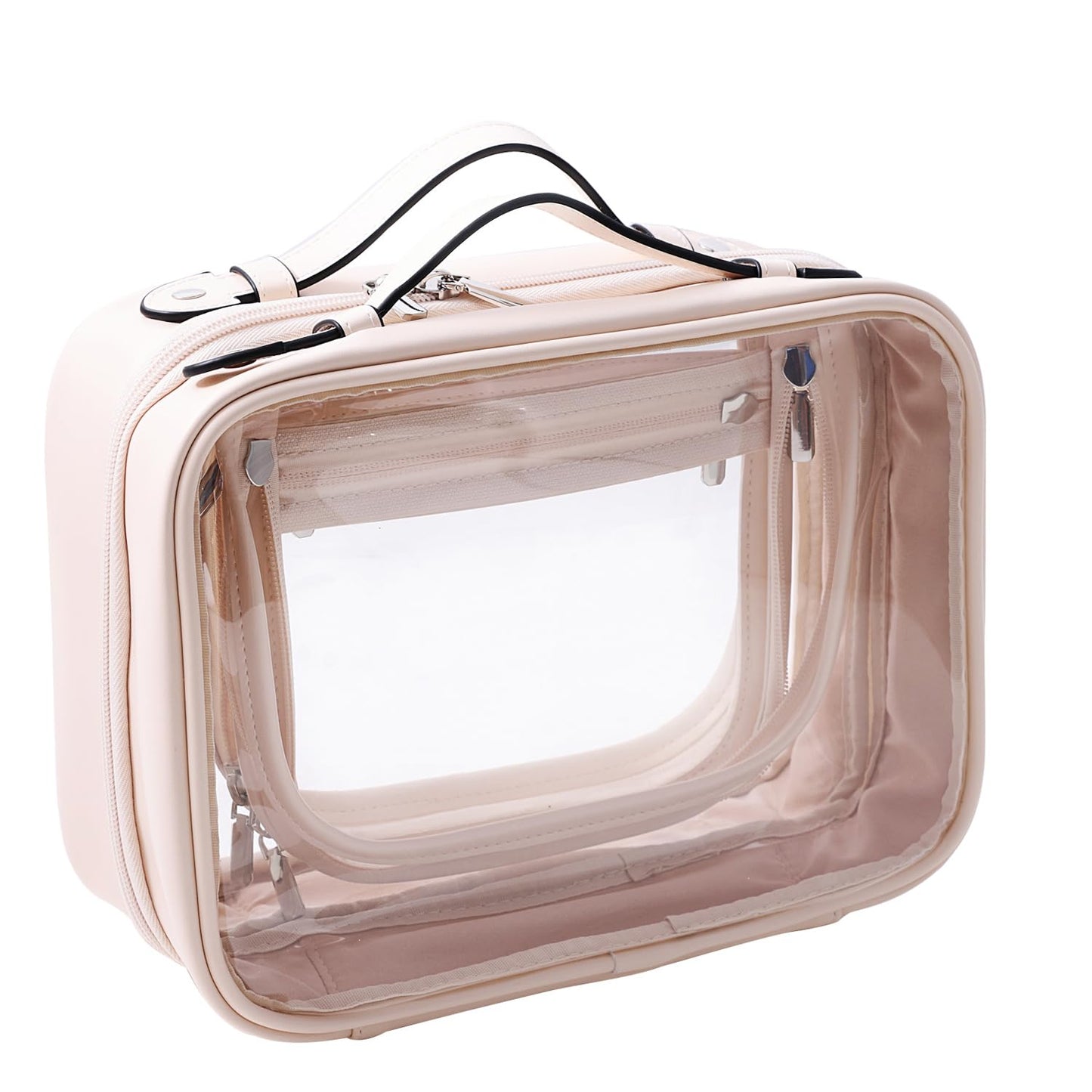 SANHECUN traveling toiletry case clear cosmetics case makeup bag Dimensions | LxWxH:10” x 4.5” x 7.5”(Beige, Medium)