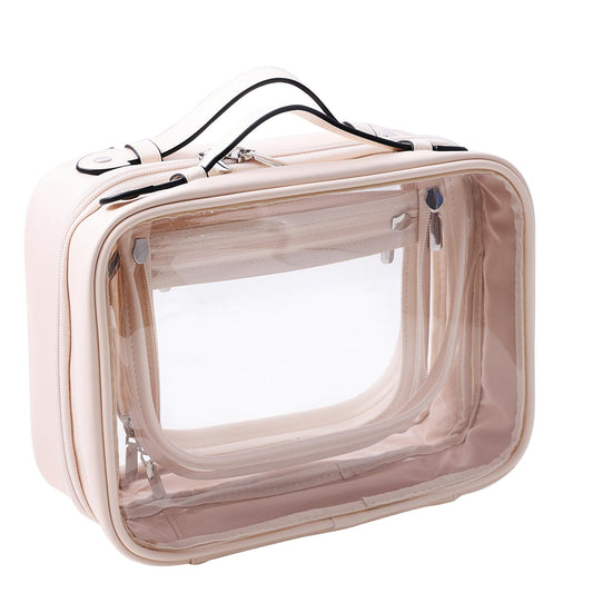 SANHECUN traveling toiletry case clear cosmetics case makeup bag Dimensions | LxWxH:10” x 4.5” x 7.5”(Beige, Medium)