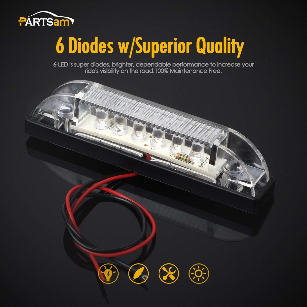 Partsam 6X 4 Marine/Boat Slim Line Clear LED Utility Strip Light 6 Diodes Sealed