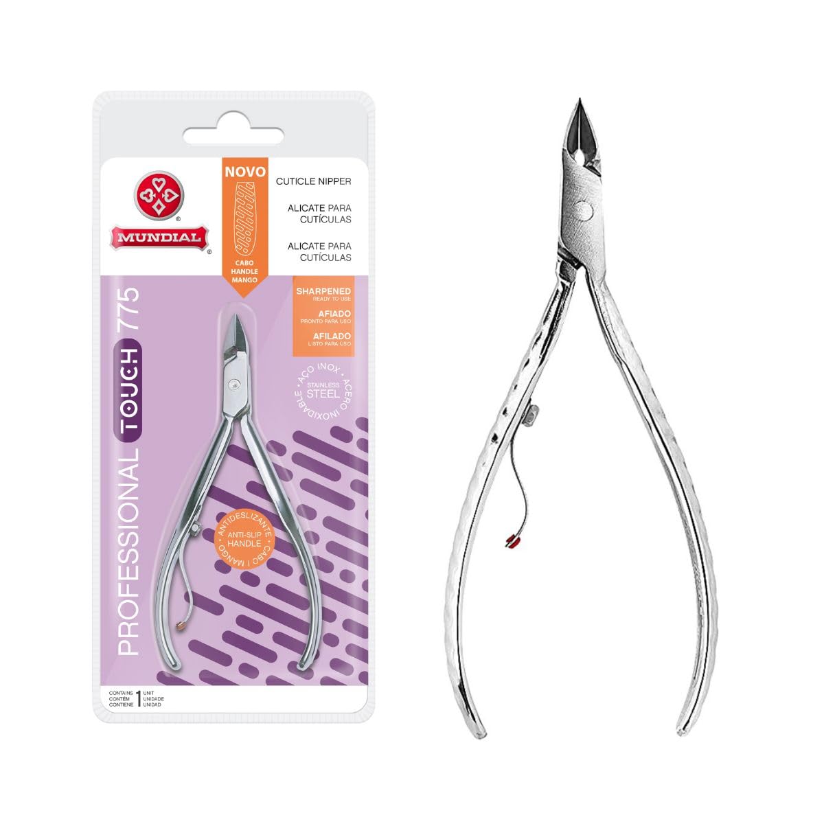 Professional Cuticle Nipper Mundial 775 - Brazilian Manicure Quality Full Jaw with Anti-Slip Handle Stainless Steel Trimmer Cutter for Fingernails and Toenails