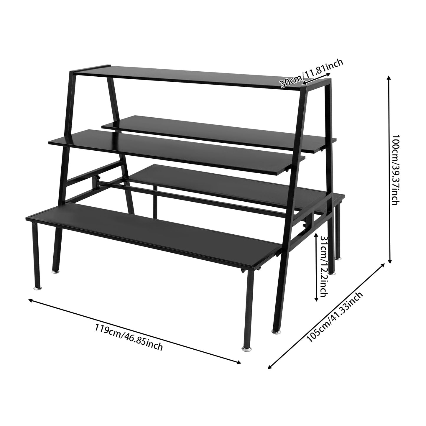 Nesting Tables for Retail Display, 3 Tier Metal Shoe Handbag Display Stand, Black Modern Retail Display Tables for Boutiques, Floor Standing Double Side Display Riser Shelf for Clothing Stores