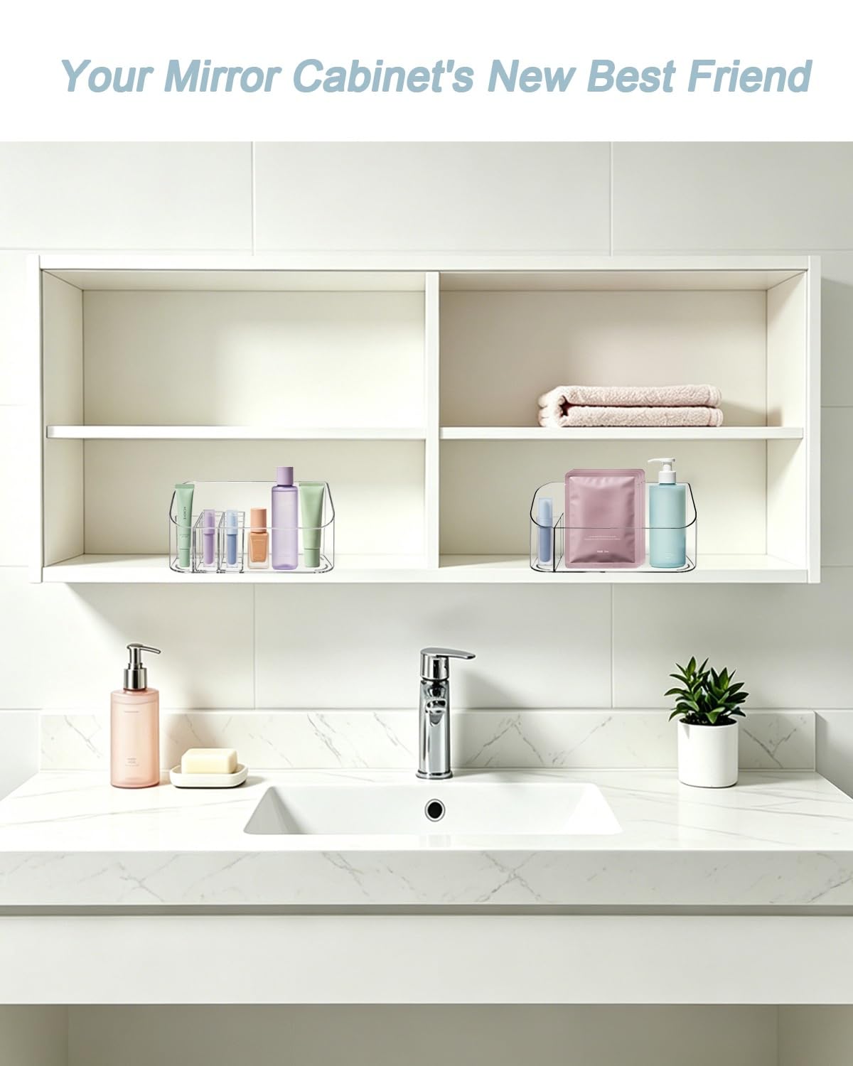 Makeup Tray Holder Organizer Cosmetic Display Case Tabletop Desktop Vanity Countertop Bathroom Wall Cabinet Medicine Storage Box 9 Dividers 2 Removable Women Ladies Girls Gifts Crystal Clear 1 PACK