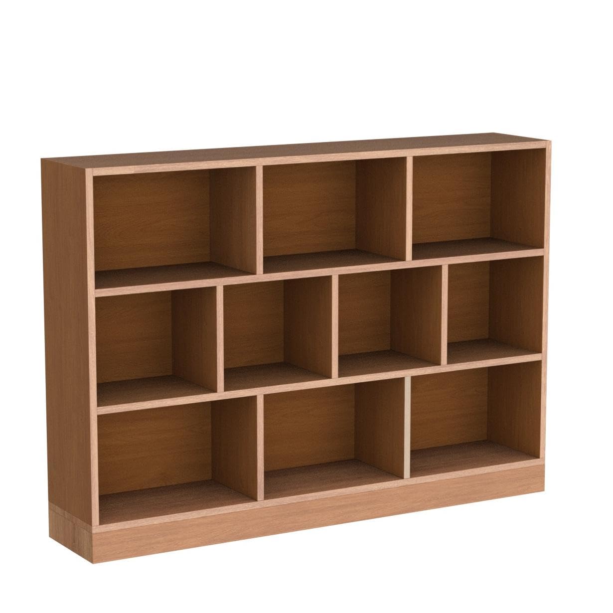 IOTXY Open Shelf Low Bookcase - Wooden 3-Tier Floor Standing Display Cabinet Organizer with Base, 10 Cubes Short Horizontal Bookshelf in Pear Yellow