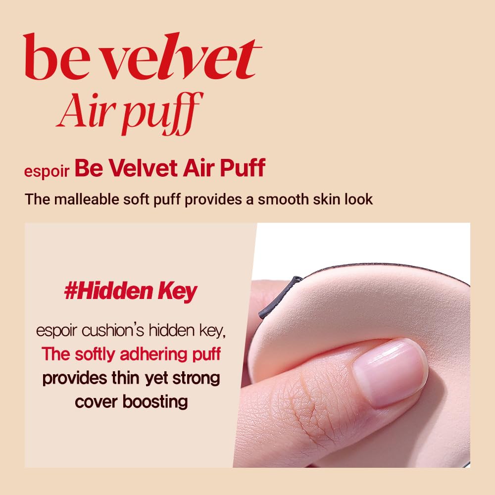 Espoir Be Velvet Air Puff 7pc | Soft & Smooth Sponge Applicator for Flawless and Easy Makeup, Suitable for Cushion and Liquid Foundation, Cream, Powder, Concealer, Round Shape, Korean Base Tools