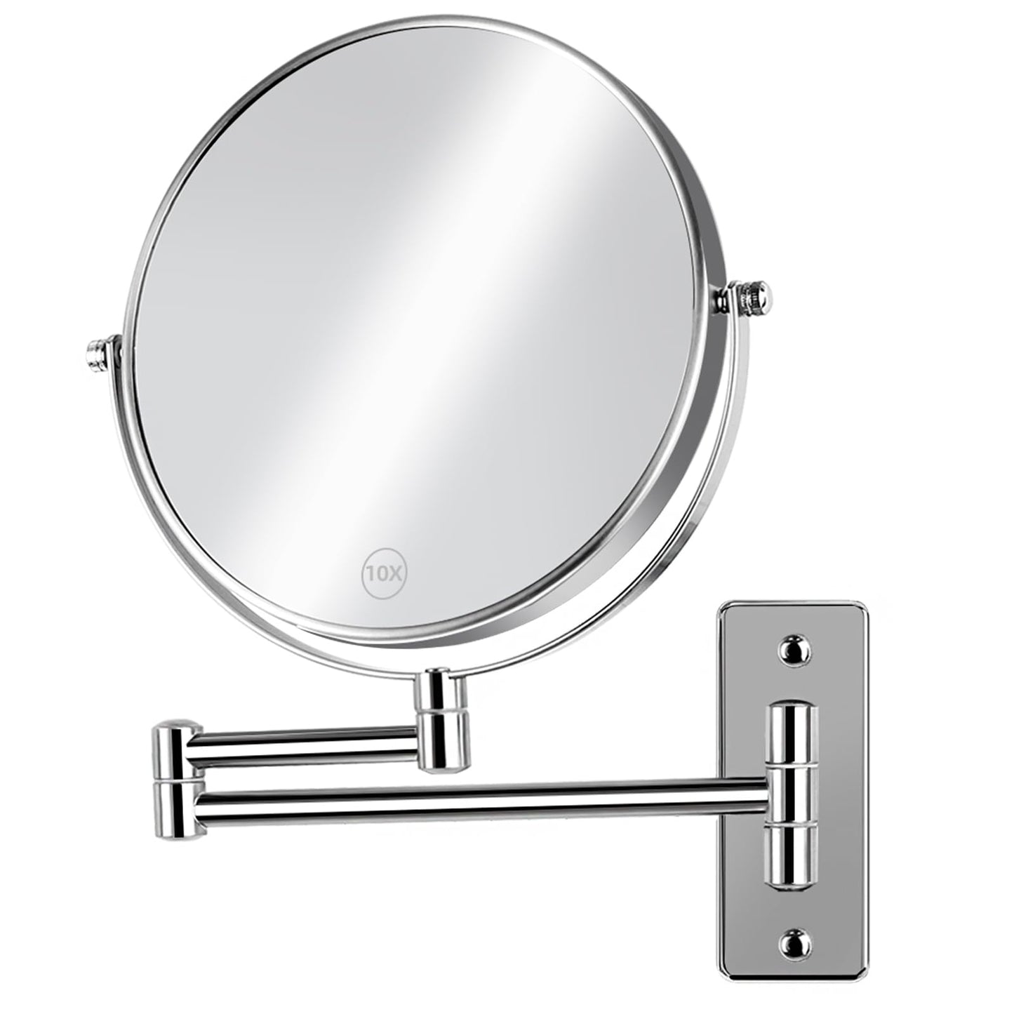 AumVum 8 inch Wall Mounted Makeup Mirror, 1X/10X Magnifying Double-Sided Wall Mount Shaving Mirror (Close-Up 10X) with Extendable Arm, 360° Swivel for Bathroom Vanity, Chrome (No Light)
