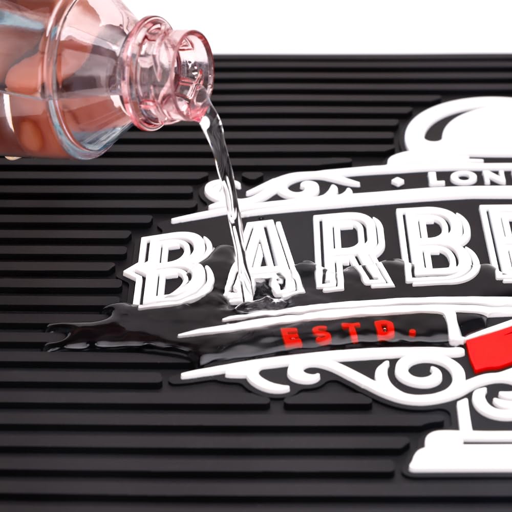 BarberTop Anti-Slip Flexible Rubber Barber Mat for Stations - 11.81 x 17.72 inches, Protects Countertop & Sink Area, Ideal for Scissors & Salon Tools (Black)