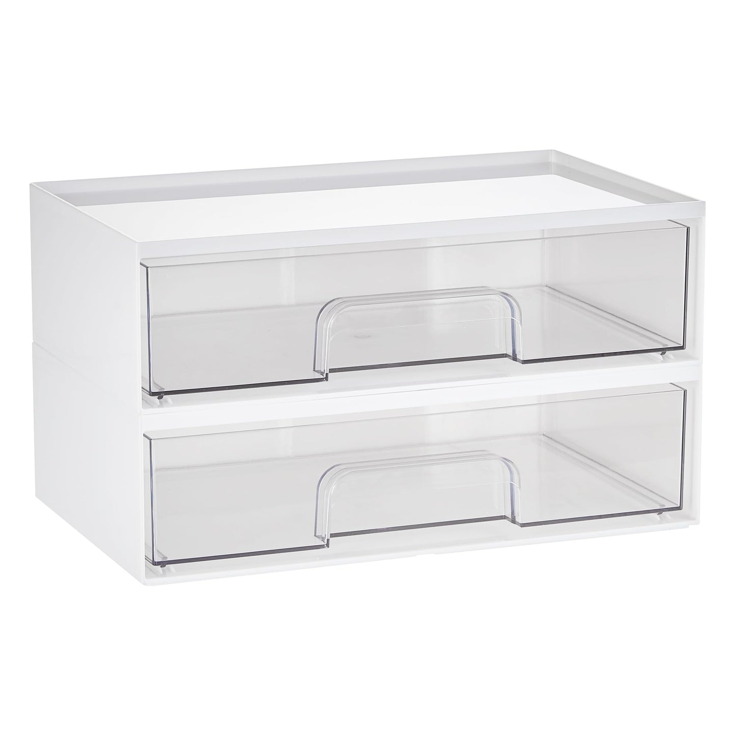 Vtopmart 2 Pack Clear Stackable Storage Drawers,12.1''W Plastic Organizers Bins for Beauty Supplies, Ideal for Vanity, Bathroom, Cabinet, Room Organization, White