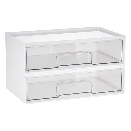 Vtopmart 2 Pack Clear Stackable Storage Drawers,12.1''W Plastic Organizers Bins for Beauty Supplies, Ideal for Vanity, Bathroom, Cabinet, Room Organization, White