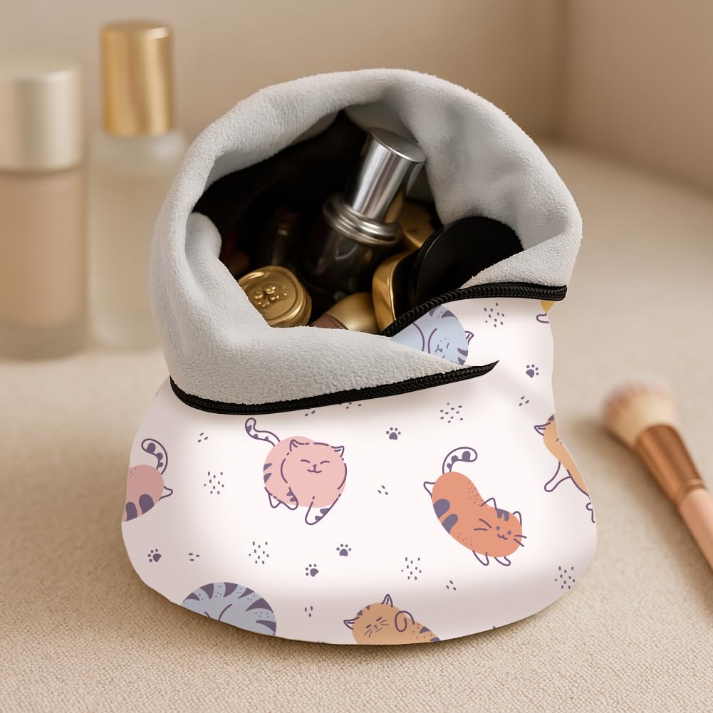DOODLREAM 2 Sheets Self-Adhesive Magic Cloth Cute Cat Travel Makeup Bag Organizer & Scratch-Resistant Camera Lens Protective Wrap, Reusable Portable Cosmetic Pouch (19.6"x19.6"/13.7"x13.7")