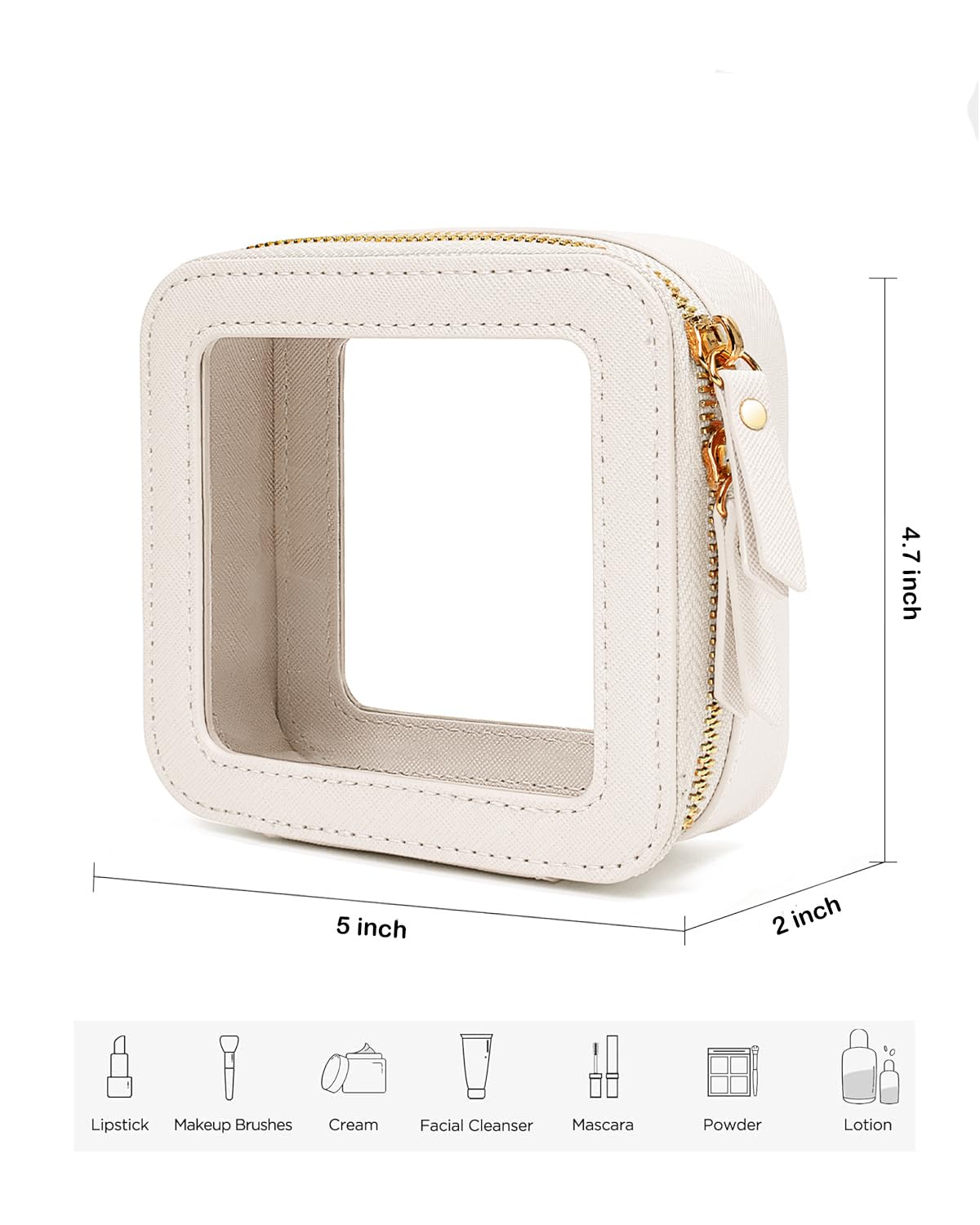 Clear Makeup Bag Small, Mini Clear Makeup Pouch TSA Approved Portable Travel Toiletry Bag Multipurpose Cosmetic Bag Case for Women Vegan Leather Make Up Pouch Car Organizer for Women Men (Mini White)