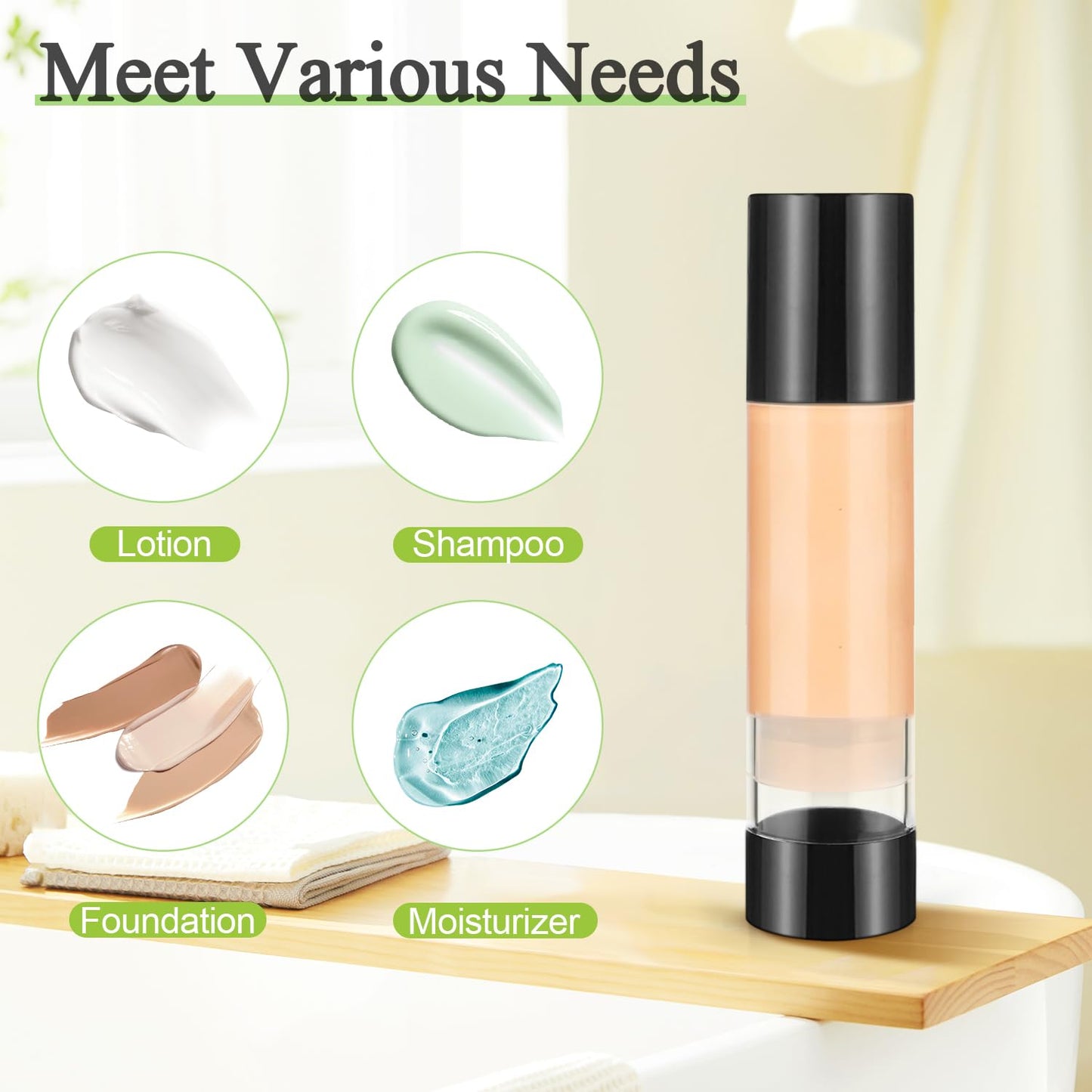 6 Pack 100ml/3.4oz Airless Pump Bottles Refillable Vacuum Pump Dispenser Plastic Cosmetic Container for Makeup Foundation Moisturizer Shampoo Toiletry