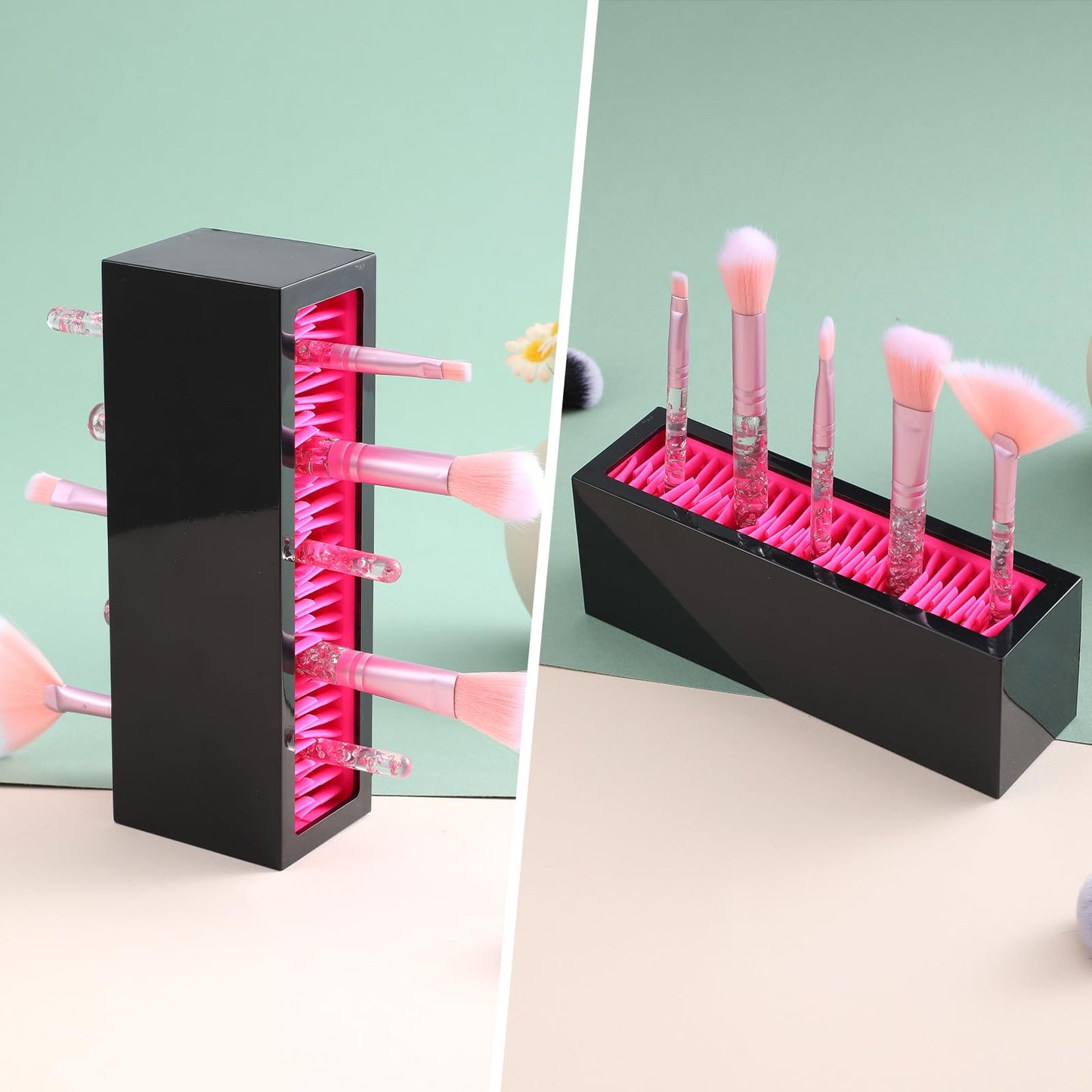mekueeex 4 Pcs Makeup Brushes Holder Organizer, Silicone Vanity Air Drying Rack Display Storage for Brush, Eyeliners and More, Practical Cosmetic Tools Container