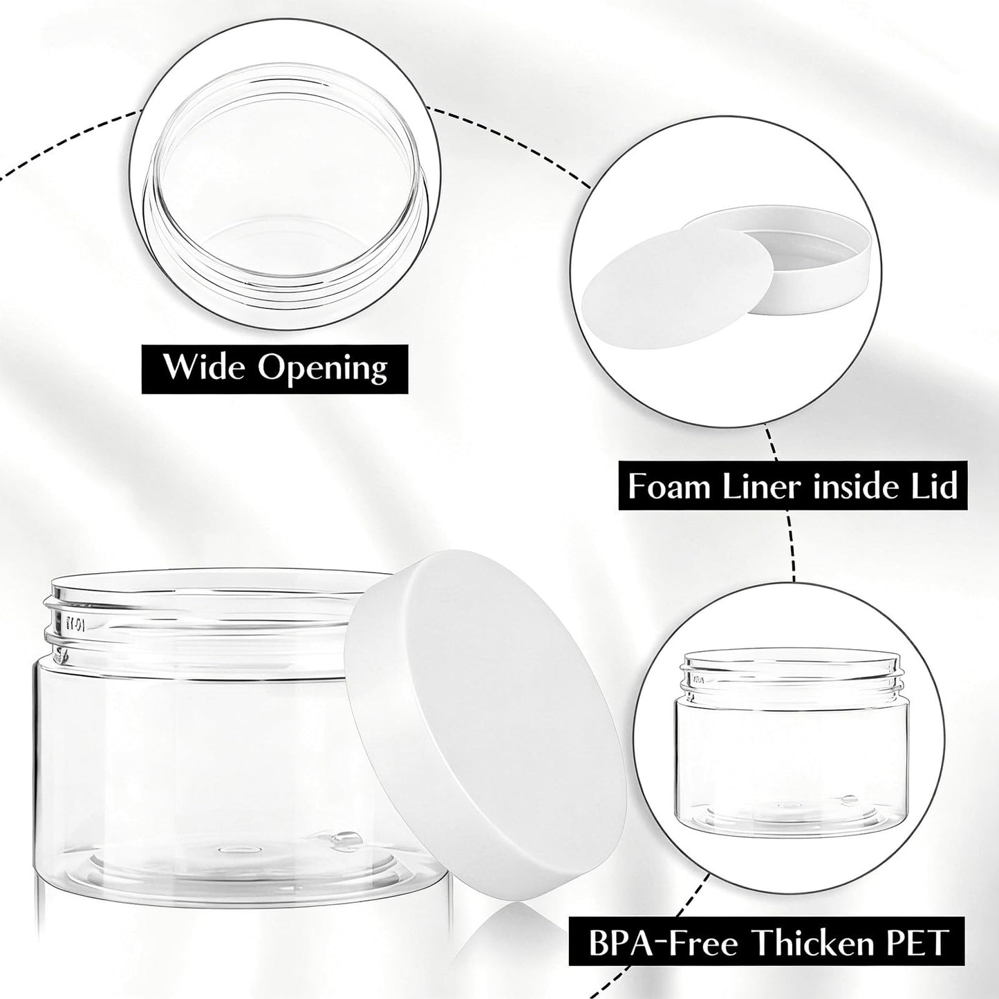 48 Pack 1 Oz Plastic Jars with White Lids, 1oz Small Plastic Containers with Lids for Cosmetic Makeup Beauty Products, Slime, Sample, Travel, BPA Free | Wide Mouth | Refillable