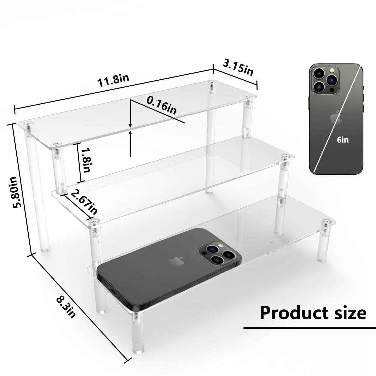 AZEAM Acrylic Riser,2 Pcs Clear Display Risers Stand Cologne Organizer Acrylic Shelves 3 Tier Shelf for Amiibo Funko POP Figures Cupcake Food Desserts Holder Perfume Collection Cosmetic Product