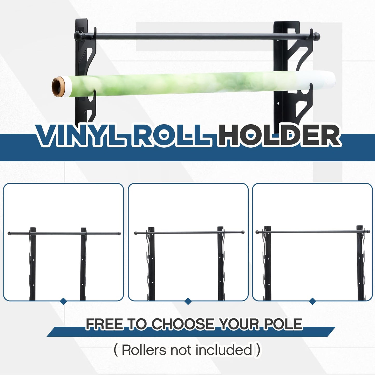 Kritkin 4 Roll Adjustable Storage Rack Vinyl Roll Holder Metal Vinyl Holder Wall Mount for Car Wrap Material Transfer Paper Tape Wallpaper Garage Workshop, Rollers Not Included