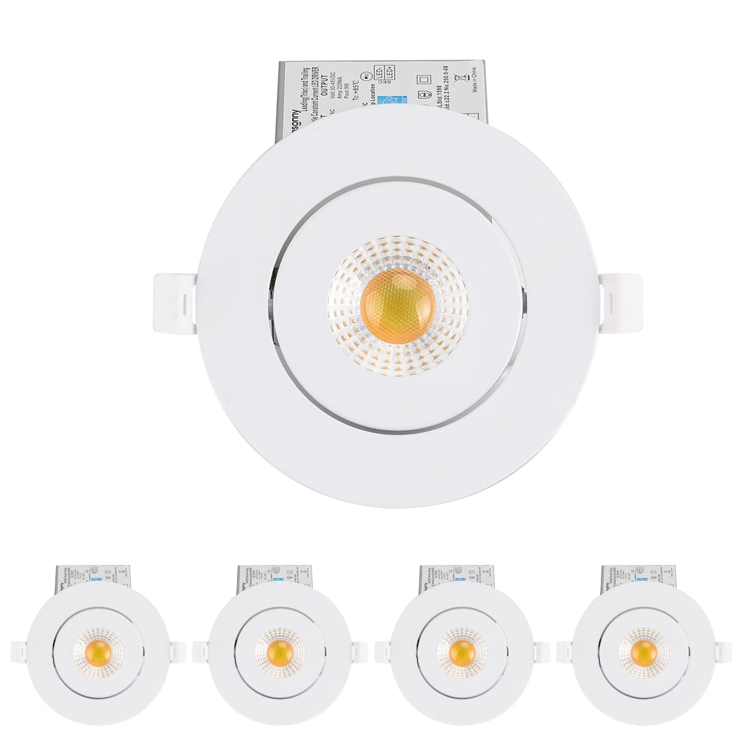 4 Inch Led Recessed lights ,Ultra-Thin Adjustable Eyeball Gimbal LED Recessed Lighting, with Junction Box 9 Watts,750lm, Dimmable geiling light ETL (2700K/3000K/3500K/4000K/5000K Option, 4pack)