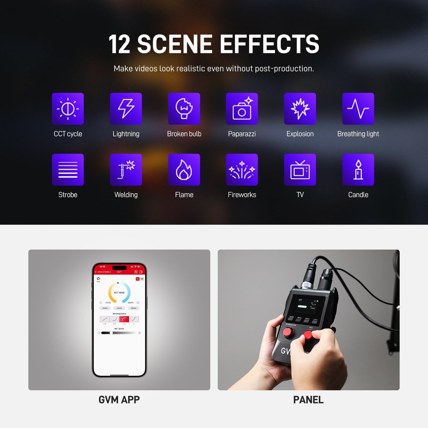 GVM ZipTile Z150B Bi-Color Flexible LED Video Light 2700K~6800K, 15500 lux/m 150W Output Panel Light, 12 Lighting FX with Honeycomb Grid Soft Box, Support App Control for Studio Photography Lighting