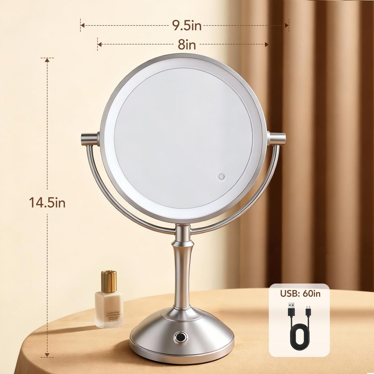 PJE Vanity Mirror with Lights,360 Mirror Magnifying Mirror with Light 10X,3 Light Settings Rechargeable Makeup Mirror,Dimmable Touch Control Tabletop Makeup Mirrors with Lights for Home,Hotel & Salon