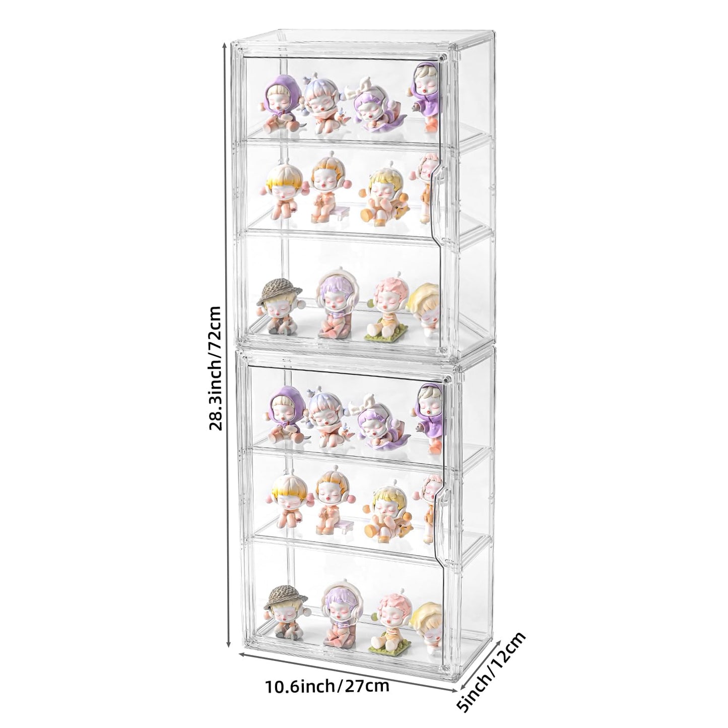 3 Tier Display Case for Collectibles,Clear Display Box with 2 Movable Plates ,Storage Container with Magnetic Door (Large 2 Pack)