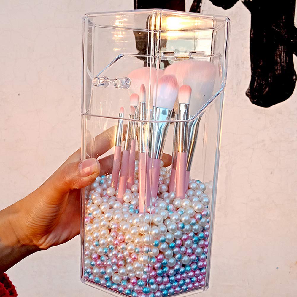 NARAMAX 1PC Clear Acrylic Makeup Brushes Holder with Lid Cosmetic Brushes Organizer Waterproof Cosmetic Storage Display Box Case for Dressing Tables and Vanity