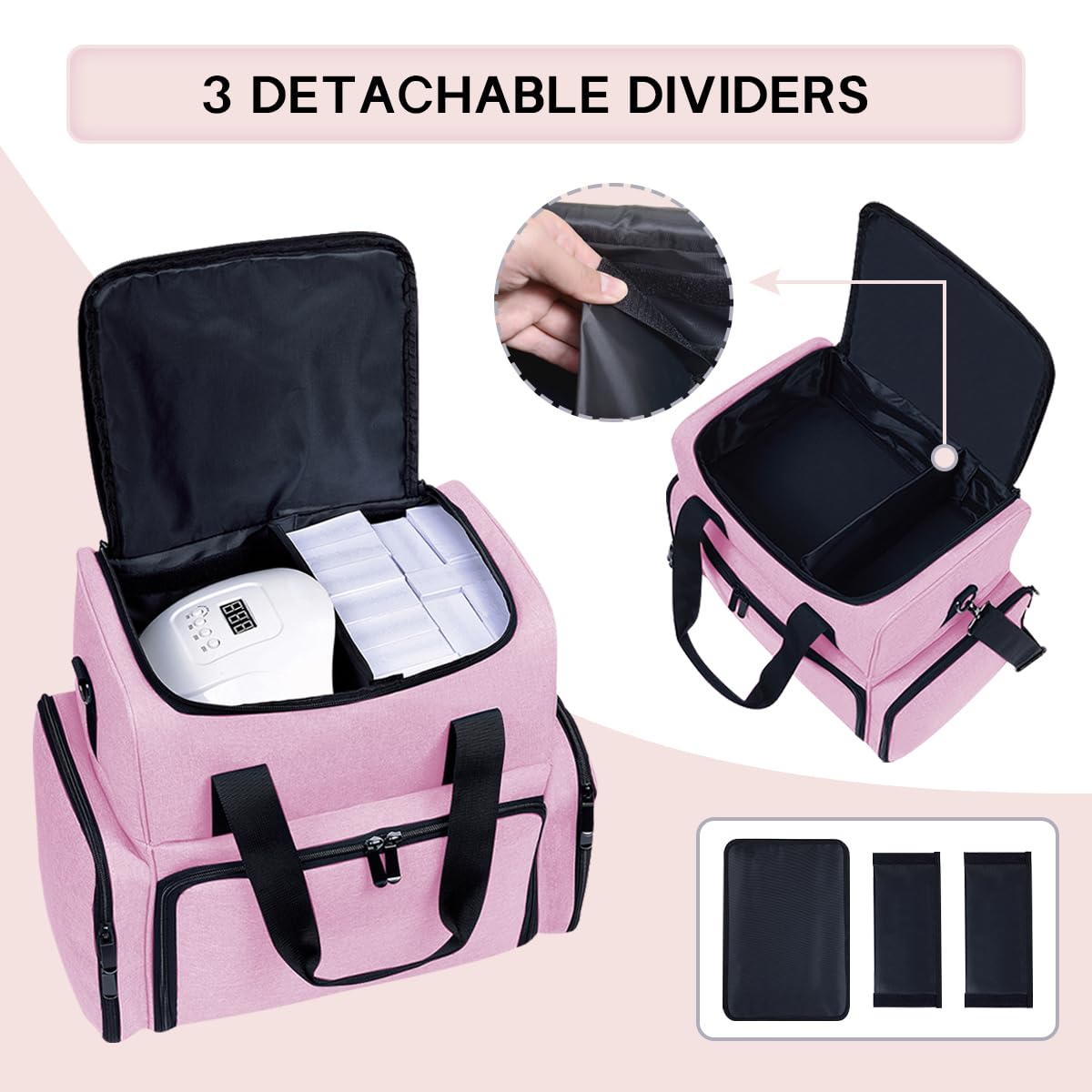 UOZL Large Cosmetic Bag with 4 Removable Case and 2 Removable Dividers Double Layer Travel Storage Organizer, Makeup Brushes Storage Section Pink