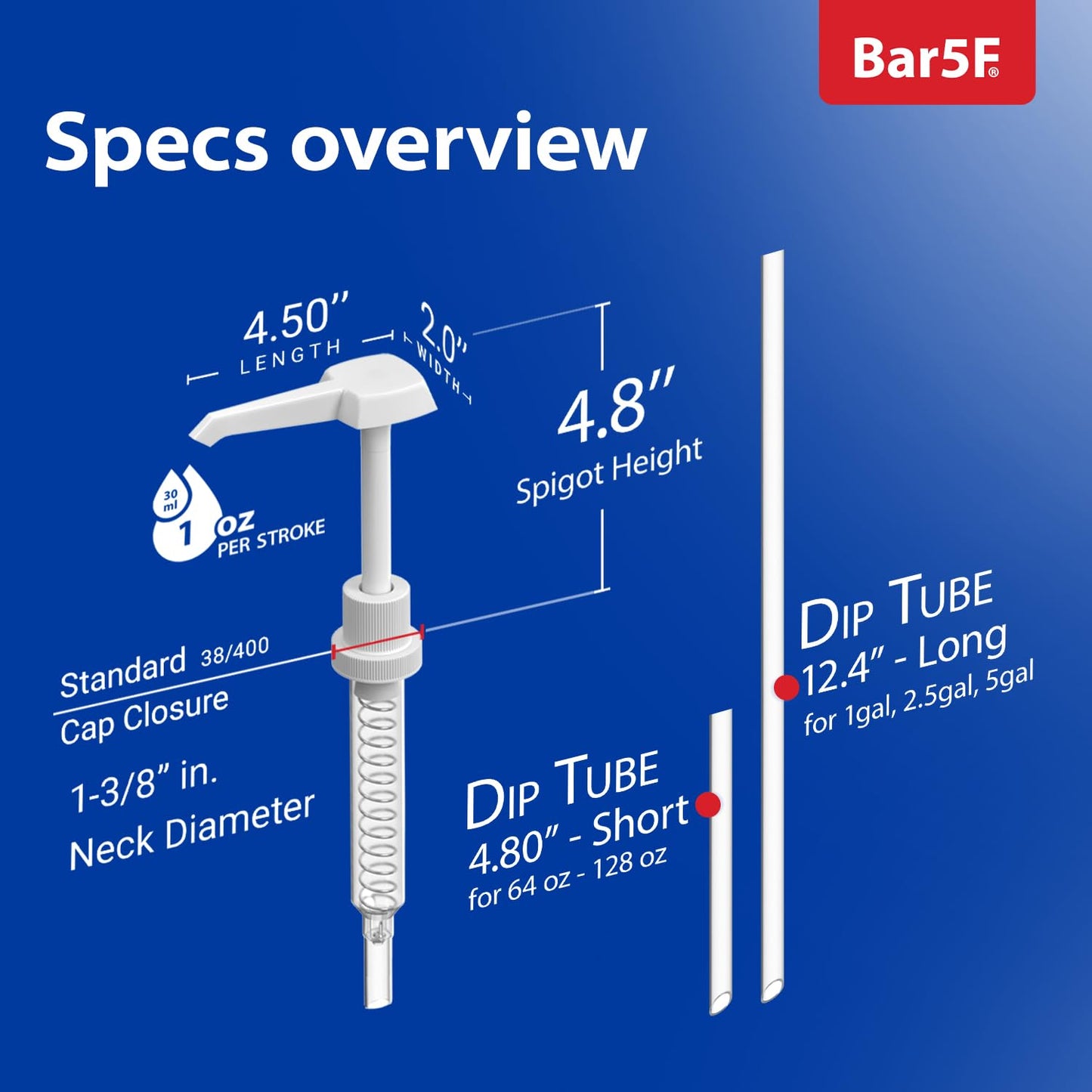 Bar5F Gallon Pump Dispenser Heavy Duty for 1, 2.5, and 5 Gallon Containers Commercial Household Industrial Large Actuator 30cc Output | 38-400 2-Pack